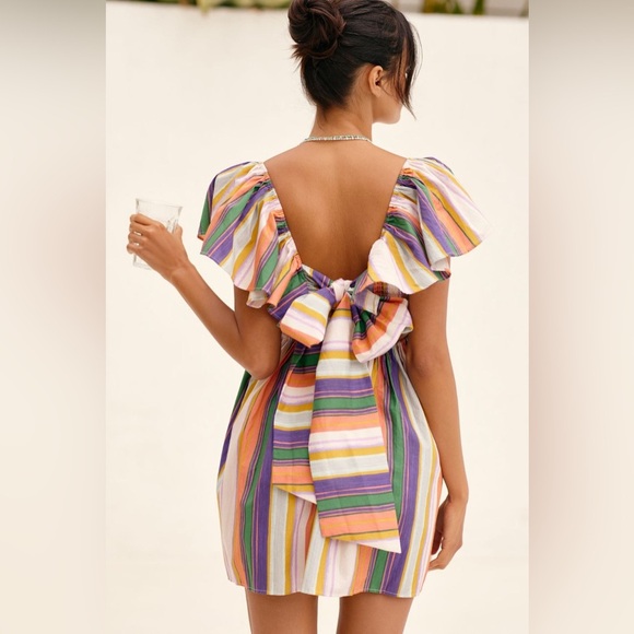 ANTHROPOLOGIE Ruffle Sleeve Open Back Mini Dress in Nouveau - Picture 2 of 8